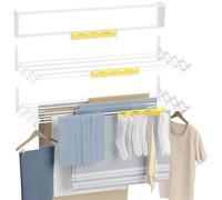 Newlux - Tendedero Extensible Pared Wall V100 (100x60x19cm) con Capacidad 10.5M/12KG y 8 Barras. Tendedero Pared Plegable 11 cm con Accesorio 27 Prendas Pequeñas. Interior/Exterior, Blanco