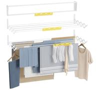 Newlux - Tendedero Extensible Pared Wall V120 (120x60x19cm) con Capacidad 12M/12KG y 8 Barras. Tendedero Pared Plegable 11 cm con Accesorio 27 Prendas Pequeñas. Interior/Exterior, Blanco