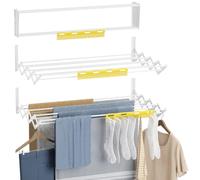 Newlux - Tendedero Extensible Pared Wall V80 (80x60x19cm) con Capacidad 9M/12KG y 8 Barras. Tendedero Pared Plegable 11 cm con Accesorio 27 Prendas Pequeñas. Interior/Exterior, Blanco