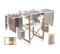 Newlux - Tendedero Plegable con Alas 30m XXL Wood V35, 3 Niveles (176x61x104cm). Tenderete de Ropa Plegable con Ruedas, Accesorio para Ropa Delicada y Pinzas, Ganchos Laterales, Blanco