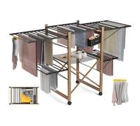 Newlux - Tendedero Plegable con Alas 30m XXL Wood V35, 3 Niveles (176x61x104cm). Tenderete de Ropa Plegable con Ruedas, Accesorio para Ropa Delicada y Pinzas, Ganchos Laterales, Negro