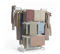 Newlux Tendedero Vertical Bastion V40 Blanco con Ruedas, 4 Niveles Dobles + Zapatero y (18,5M para tender). Ideal como perchero