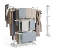 Newlux Tendedero Vertical Bastion V40 Blanco con Ruedas, 4 Niveles Dobles + Zapatero y (18,5M para tender). Ideal como perchero