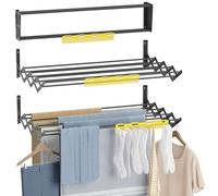 Newlux - Tendedero Extensible Pared Wall V80 (80x60x19cm) con Capacidad 9M/12KG y 8 Barras. Tendedero Pared Plegable 11 cm con Accesorio 27 Prendas Pequeñas. Interior/Exterior, Negro