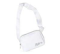 Newlywoo Mrs Bag for Future Mrs Gifts - Riñonera blanca para novia, lindo traje de despedida de soltera para novia. Un bolso de novia para artículos esenciales de boda, regalos de compromiso para