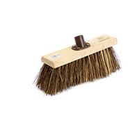 Newman and Cole Cabezal de escoba de madera de 13 pulgadas con base rígida y mezcla de cerdas duras naturales - Repuesto de cabezal de escoba de madera para exteriores, jardín, patio, cepillo de