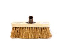 Newman and Cole Cabezal de escoba de madera de 25,4 cm con cabezal de escoba de repuesto para jardín al aire libre, patio, cepillo de cerdas de madera, conector de soporte de fijación Coco natural