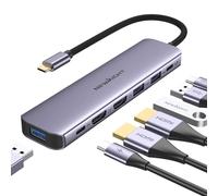 Newmight USB Hub C a doble HDMI - Estación de acoplamiento 7 en 1 con 2 HDMI, 3 puertos USB 3.0, puerto de datos USB-C 3.0, PD 100W, compatible con MacBook Pro, iPhone 15/Pro Max, HP, Dell, gris