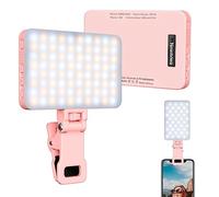 Newmowa Pink Rechargeable Selfie Light - Portable Clip on Video Light for Phone/Laptop/Camera with Smart Light Sensor,3 Light Mode,2000mAh Battery Phone Light for Selfie/Makeup/Video Conference/TikTok