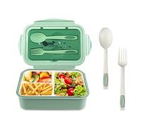 Newpop Fiambrera con 3 Compartimentos y Cuchara Tenedor 1400ml, lunch box Sin BPA Hermetica fugas, bento box para Microondas y Lavavajillas, loncheras para Adultos Niños Escuela Trabajo, verde