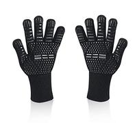 Newpop Guantes Barbacoa Altas temperaturas Largos, Resistentes al Calor hasta 800℃, Universal Ignifugo Antideslizantes, para Cocina, Parrilla, Hornear, Microondas, Chimenea (Negro)
