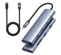 NewQ USB-C Hub 8 en 1 Docking Station - Thunderbolt Splitter con HDMI, USB-C PD para monitor y pantallas portátiles, pantalla 3X 4K (modo Alt Mode), 6 puertos de 10 Gbps, SD 4.0, cable de vídeo