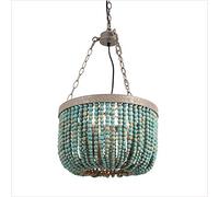 Newrays Araña de cuentas de madera Colgante Tres Luces Gris Azul Lámpara de techo de cocina bohemia y playera