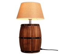 Newrays lámpara de escritorio de mesa de barril de vino de madera antigua y moderna, pantalla de tela con interruptor para dormitorio, sala de estar, enchufe