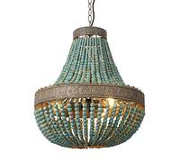 Newrays Retro loft Vintage R¨²stico Ronda Cuentas de madera L¨¢mpara colgante E27 led L¨¢mpara colgante Decoraci¨®n Luces Modernas para la sala de estar Cocina del hotel (Blue2#)