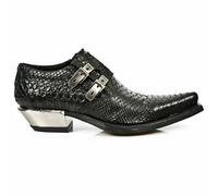 Newrock 7934-S2 Botas Hombre Relieve Python Negro Zapatos de Cuero Hebilla Acero