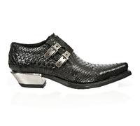 Newrock 7934-S2 Hombre Relieve Python Negro Zapatos de Cuero Hebilla Acero Tacón