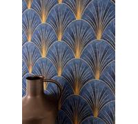 Newroom Papel Pintado Azul No Tejido Art Deco Abanico - Glamour Geométrico Papel Pared para Salón Dormitorio