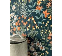 Newroom Papel Pintado Azul No Tejido Flores - Floral Romántico Vintage Floración Hojas para Salón Dormitorio