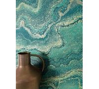 NEWROOM Papel pintado Azul Petróleo Mármol Tejido no Tejido - Moderno Verde Oro Metálico Estructura Óptica 3D