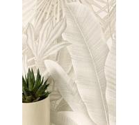 Newroom papel pintado beige crema tropical hojas de palmera salón
