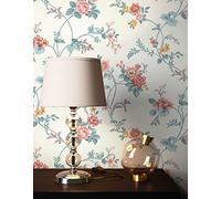 NEWROOM Papel pintado Blanco Flores Tejido no Tejido - Vintage Azul Rojo Flores Pradera Romántico