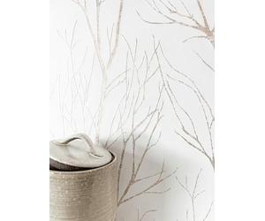 Newroom Papel pintado Blanco Ramas Tejido no Tejido - Floral Oro Rosa Ramas Romántico