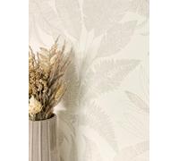 Newroom papel pintado crema hojas de palmera selva salón | tacto textil mate, motivos de hojas beige tono sobre tono, floral boho, no tejido, dormitorio rústico
