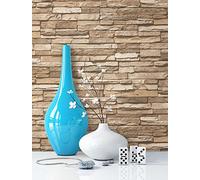 NEWROOM papel pintado de piedra Beige Muro Piedra Vintage Tejido no Tejido Marron Moderno | papel pintado ladrillo | efecto piedra