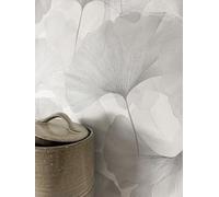 Newroom Papel Pintado Gris Claro No Tejido Hojas Ginkgo - Naturaleza Floral Vintage Papel de Pared para Salón Dormitorio