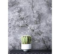 NEWROOM Papel pintado gris ligero brillante - Papel pintado floral blanco negro árbol hojas papel pintado moderno natural incluye guía de empapelado