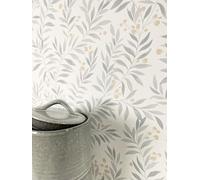 Newroom Papel Pintado Gris No Tejido Motivo Floral - Escandinavo Flores Hojas Ramas para Salón Dormitorio