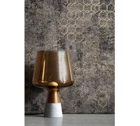 NEWROOM Papel pintado Negro Brillante Claro Tejido no Tejido - Moderno Oro Gris Hexágono Hexágono Gráfico