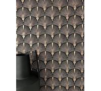 Newroom Papel Pintado Negro Oro Abanico Art Déco Salón Comedor