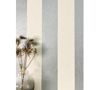 Newroom Papel pintado Plata Tiras Tejido no Tejido - Rayas Blanco Crema Línea Metálico Glamour