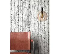 Newroom Papel Pintado TNT Negro Abedul Escandinavo Dormitorio Salón | Troncos de abedul estilizados en blanco crema con trazo grisáceo, motivo natural, estilo casa de campo, ambiente pasillo