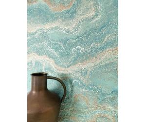 NEWROOM Papel pintado Turquesa Mármol Tejido no Tejido - Moderno Azul Oro rosa Metálico Estructura Óptica 3D