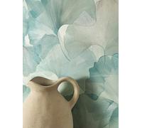 Newroom Papel Pintado Turquesa No Tejido Hojas Ginkgo - Naturaleza Floral Vintage Papel Decorativo para Salón Dormitorio
