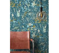 NEWROOM Papel pintado Turquesa Selva Tejido no Tejido - Floral Turquesa Azul Flores Hojas Tropical
