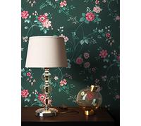 NEWROOM Papel pintado Verde Flores Tejido no Tejido - Vintage Purpura Flores Pradera Romántico