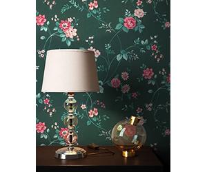 NEWROOM Papel pintado Verde Flores Tejido no Tejido - Vintage Purpura Flores Pradera Romántico
