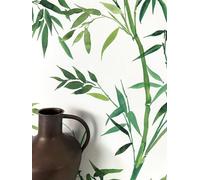 Newroom papel pintado verde jungla bambú acuarela salón dormitorio