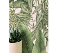 NEWROOM Papel pintado Verde Selva Tejido no Tejido - Moderno Blanco Palmeras Hojas Tropical