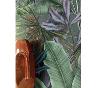 NEWROOM Papel pintado Verde Selva Tejido no Tejido - Moderno Gris Rojo Palmeras Hojas Tropical