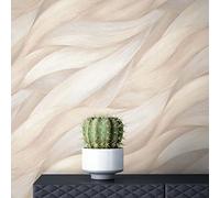 Newroom Tapete Beige Vlies Blättermuster - Modern Abstrakt Wellen Mustertapete für Wohnzimmer Schlafzimmer