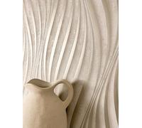 Newroom Tapete Beige Vlies Wellenmuster - Modern 3D Optik Glanztapete Streifen für Wohnzimmer Schlafzimmer