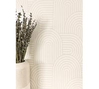 Newroom Tapete Creme Vlies Boho Linien - Modern Grafisch Bogen Muster für Wohnzimmer Schlafzimmer