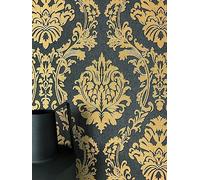 Newroom Tapete Schwarz Gold Vlies Ornament - Barock Damask Muster für Wohnzimmer Schlafzimmer