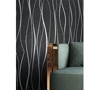 Newroom Tapete Schwarz Vlies Streifen - Modern Landhaus Linien Glanz für Wohnzimmer Schlafzimmer