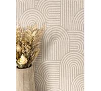 Newroom Tapete Taupe Vlies Bogen-Linien - Boho Modern Grafisch Mustertapete für Wohnzimmer Schlafzimmer